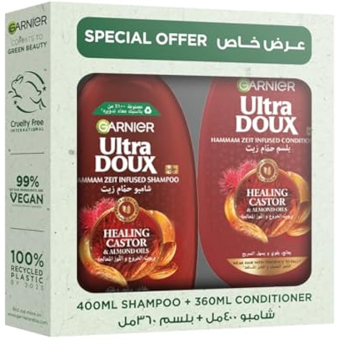 Garnier Ultra Doux Castor & Almond Oils Strengthening Shampoo, 400 ml + conditioner 360 ml - Image 2